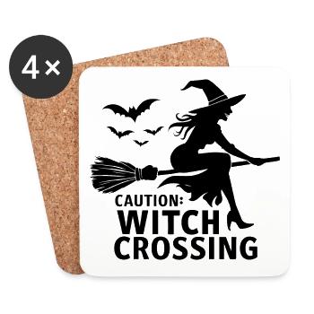 Balai de sorcière d’Halloween Attention sorcière Crossing - Dessous de verre (lot de 4) - blanc - Devant