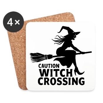 Balai de sorcière disant prudence Witch Crossing - Dessous de verre (lot de 4) - blanc - Devant