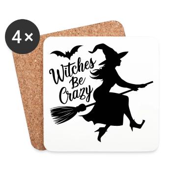 Balai de sorcière d’Halloween Sorcières Be Crazy - Dessous de verre (lot de 4) - blanc - Devant