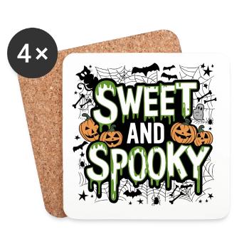 Doux et effrayant Doux dicton d’Halloween - Dessous de verre (lot de 4) - blanc - Devant