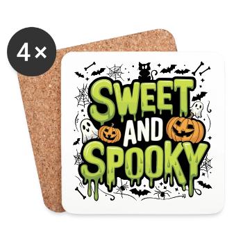 Doux et effrayant Doux dicton d’Halloween - Dessous de verre (lot de 4) - blanc - Devant