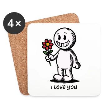 Stick figure with flower I LOVE YOU - Coasters (set of 4) - white - Front