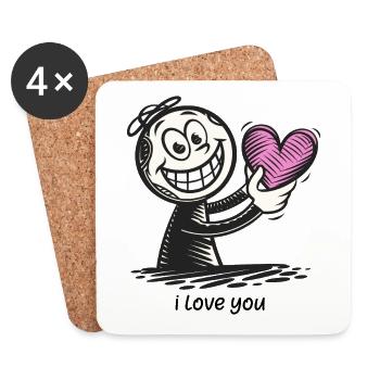 Stick figure with heart I LOVE YOU - Coasters (set of 4) - white - Front