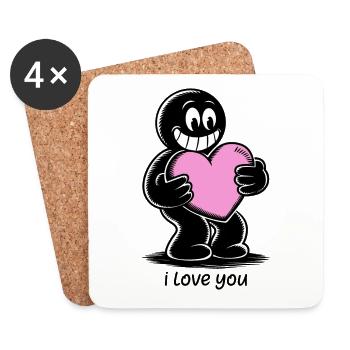 Stick figure with heart I LOVE YOU - Coasters (set of 4) - white - Front