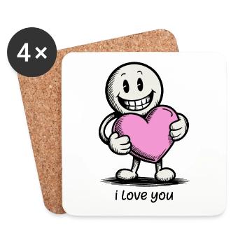 Stick figure with heart I LOVE YOU - Coasters (set of 4) - white - Front