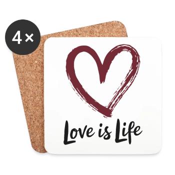 Heart Love is Life Valentine's Day Saying - Coasters (set of 4) - white - Front