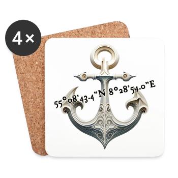 White anchor with coordinates - Coasters (set of 4) - white - Front