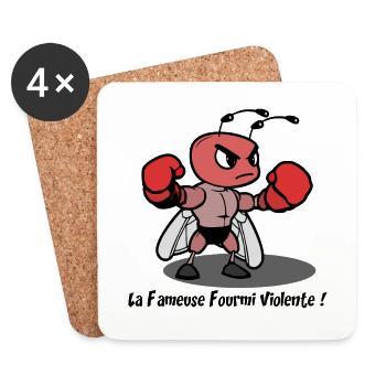 LA FAMEUSE FOURMI VIOLENTE ! (boxe) - Dessous de verre (lot de 4) - blanc - Devant
