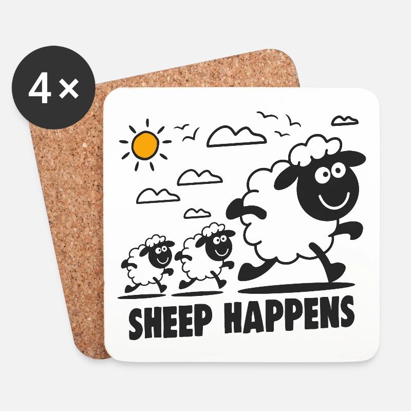 Lustige Schafe Sheep Happens - Untersetzer (4er-Set) - Weiß