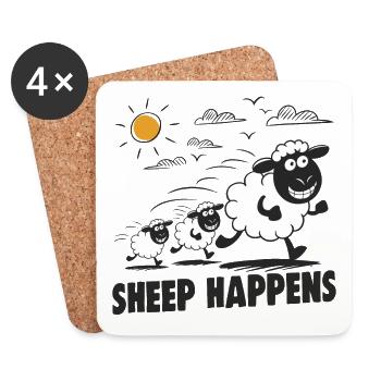 Funny Sheep Sheep Happens - Coasters (set of 4) - white - Front