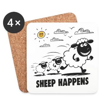 Funny Sheep Sheep Happens - Coasters (set of 4) - white - Front