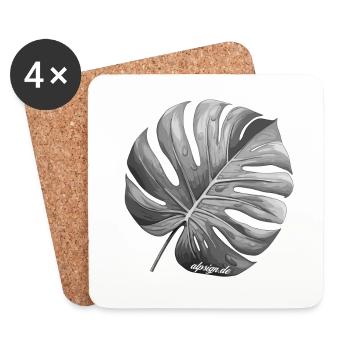 Monstera leaf window leaf design AlpSign.de - Coasters (set of 4) - white - Front