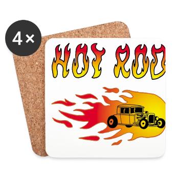 Voiture de course vintage et flammes - Dessous de verre (lot de 4) - blanc - Devant