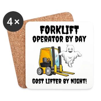 Halloween Ghost Forklift Operator Heavy Equipment - Coasters (set of 4) - white - Front