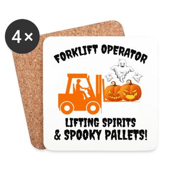 Halloween Ghost Forklift Operator Pumpkin Lifter - Coasters (set of 4) - white - Front