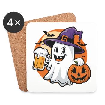 Halloween Ghost with Beer and Pumpkin - Coasters (set of 4) - white - Front