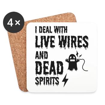électricien Halloween humour fils en direct fantôme mort - Dessous de verre (lot de 4) - blanc - Devant
