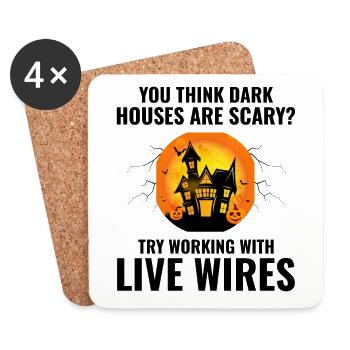 Électricien Halloween Fils en direct Maisons sombres Humour - Dessous de verre (lot de 4) - blanc - Devant