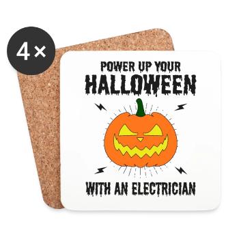 Électricien Halloween Power Up Citrouille effrayante - Dessous de verre (lot de 4) - blanc - Devant