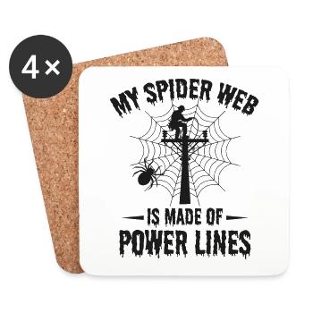 Lineman Halloween toile d’araignée Lignes électriques Spooky - Dessous de verre (lot de 4) - blanc - Devant