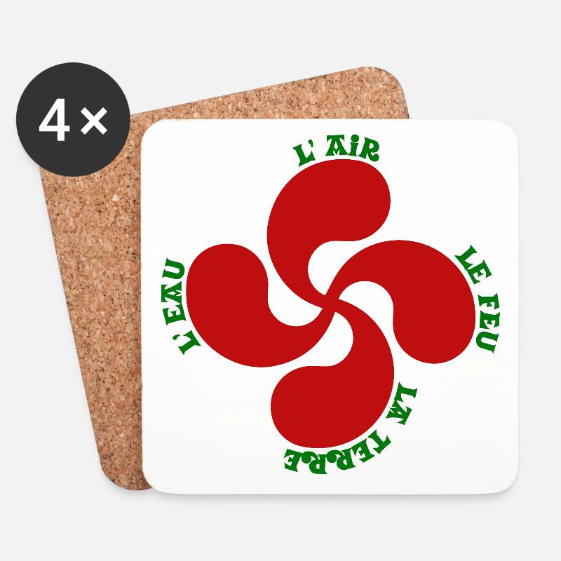 Lauburu rouge - croix basque et signification - Dessous de verre (lot de 4) - blanc