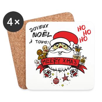 NOEL MERRY XMAS CADEAUX & PAIN D'EPICE - Dessous de verre (lot de 4) - blanc - Devant