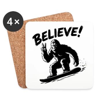 Sasquatch Bigfoot Snowboard Snowboarder - Coasters (set of 4) - white - Front