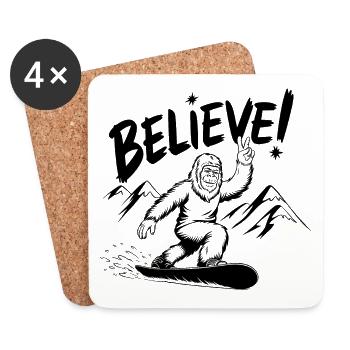 Sasquatch Bigfoot Snowboard Snowboarder - Coasters (set of 4) - white - Front