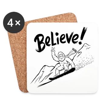 Sasquatch Bigfoot Snowboard Snowboarder - Coasters (set of 4) - white - Front