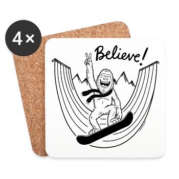 Sasquatch Bigfoot Snowboard Snowboarder - Coasters (set of 4) - white - Front