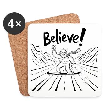 Sasquatch Bigfoot Snowboard Snowboarder - Coasters (set of 4) - white - Front