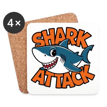 Funny Shark Shark Attack Sea Lover - Coasters (set of 4) - white - Front