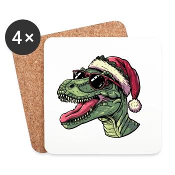 Dinosaur brontosaurus Christmas Funny - Coasters (set of 4) - white - Front