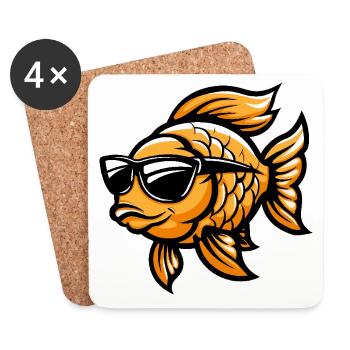 Poisson rouge Bande dessinée cool - Dessous de verre (lot de 4) - blanc - Devant