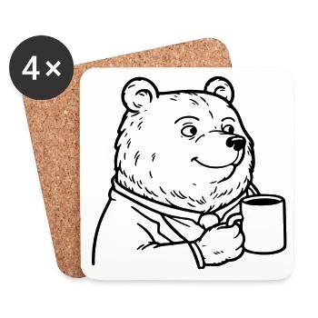 Bär mit Kaffeetasse - Bär mit Tasse Kaffee - Untersetzer (4er-Set) - Weiß - Vorne