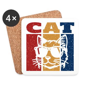 The Cool Cat Wearing Sunglasses Retro Design - Coasters (set of 4) - white - Front