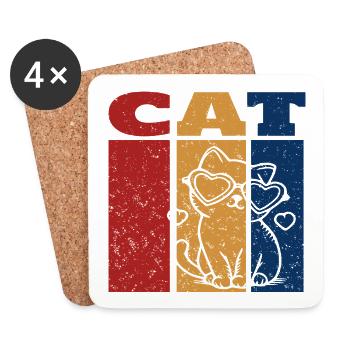 Chat de la Saint-Valentin avec des lunettes de soleil en forme de cœur - Dessous de verre (lot de 4) - blanc - Devant