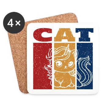 Unicorn Cat Retro Design - Coasters (set of 4) - white - Front