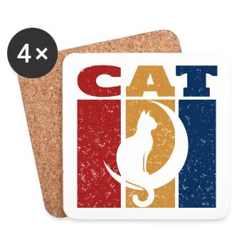 Cat On Crescent Moon Retro Design - Coasters (set of 4) - white - Front