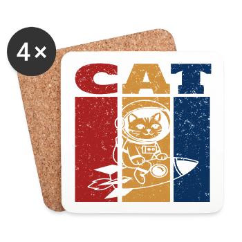 Astronaut Cat Retro Design - Coasters (set of 4) - white - Front