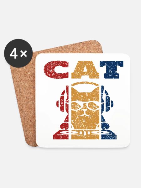 DJ Cat Retro Design - Untersetzer (4er-Set) - Weiß
