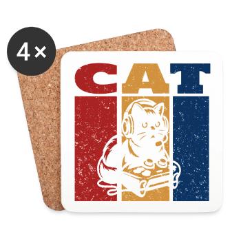 Die Gamer Cat Retro Design - Untersetzer (4er-Set) - Weiß - Vorne