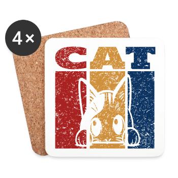 Spähende Katze Retro Design - Untersetzer (4er-Set) - Weiß - Vorne