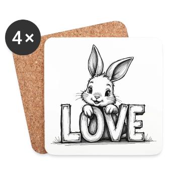 Lapin mignon avec de l’amour – Parfait pour Pâques et l’amour - Dessous de verre (lot de 4) - blanc - Devant