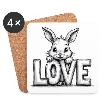 Lapin mignon avec de l’amour – Parfait pour Pâques et l’amour - Dessous de verre (lot de 4) - blanc - Devant
