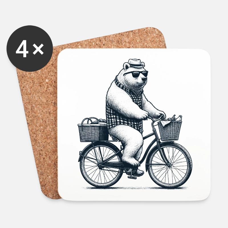 Fahrrad Drahtesel Bär Sonnenbrille Hut Geschenk - Untersetzer (4er-Set) - Weiß