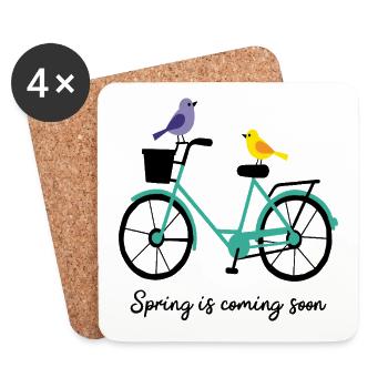 Spring is coming Fahrrad mit Vögeln - Untersetzer (4er-Set) - Weiß - Vorne