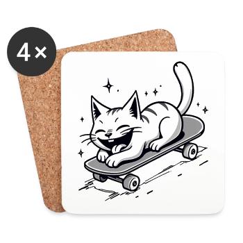 Skateur Skateur Chat Skateboard Patinage - Dessous de verre (lot de 4) - blanc - Devant