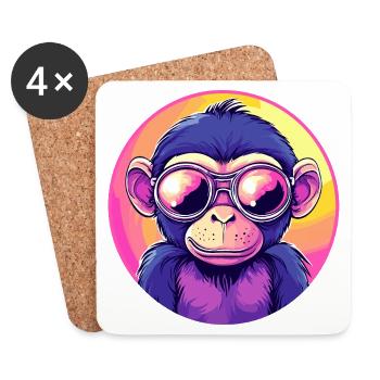 Neon Affe mit Sonnenbrille - Untersetzer (4er-Set) - Weiß - Vorne