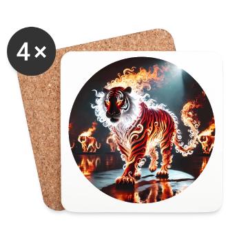 Tigre de Feu dans la Forêt Enflammée - Dessous de verre (lot de 4) - blanc - Devant